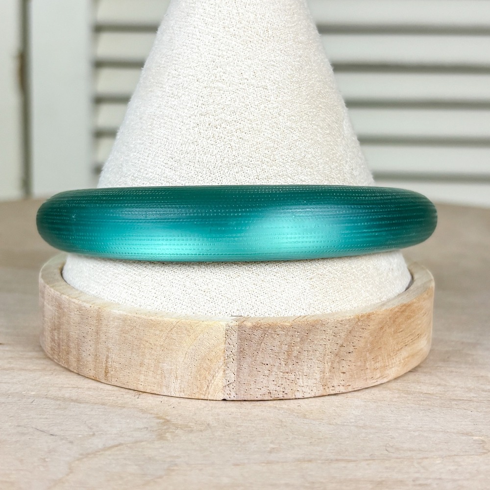 1960s Teal Frosted Lucite Bangle Bracelet Mid Century Mod Acrylic Silver Inside